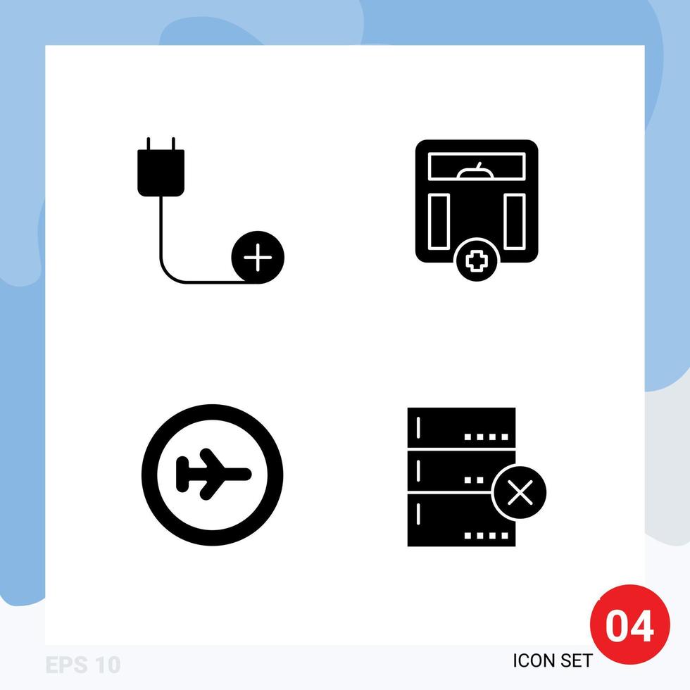 ensemble de 4 glyphes solides vectoriels sur la grille pour ajouter des appareils de plage transport de santé éléments de conception vectoriels modifiables vecteur