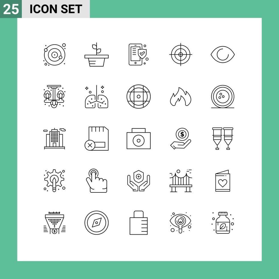 symboles d'icônes universels groupe de 25 lignes modernes d'éléments de conception vectoriels modifiables de tir de sport de téléphone d'oeil humain vecteur