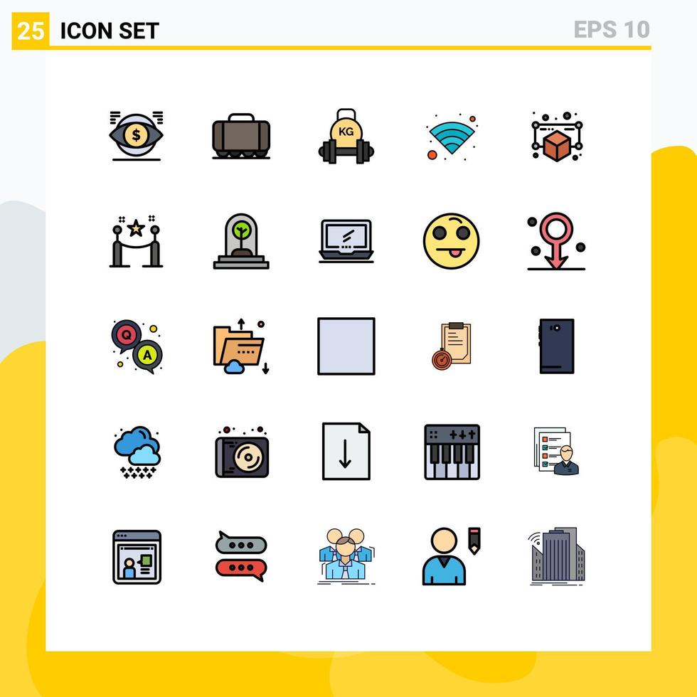 interface mobile ligne remplie couleur plate ensemble de 25 pictogrammes d'éléments de conception vectoriels modifiables de poids wifi barbell sans fil modèle vecteur