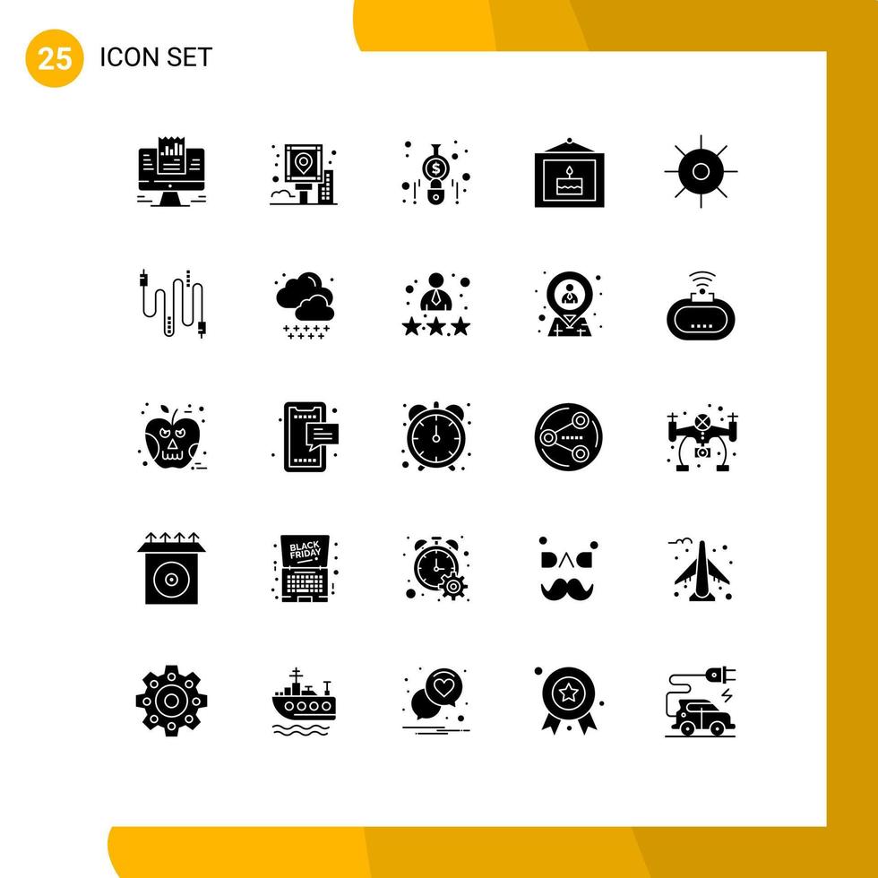 interface mobile glyphe solide ensemble de 25 pictogrammes d'éléments de conception vectoriels modifiables de la calculatrice d'anniversaire après la célébration de l'image vecteur