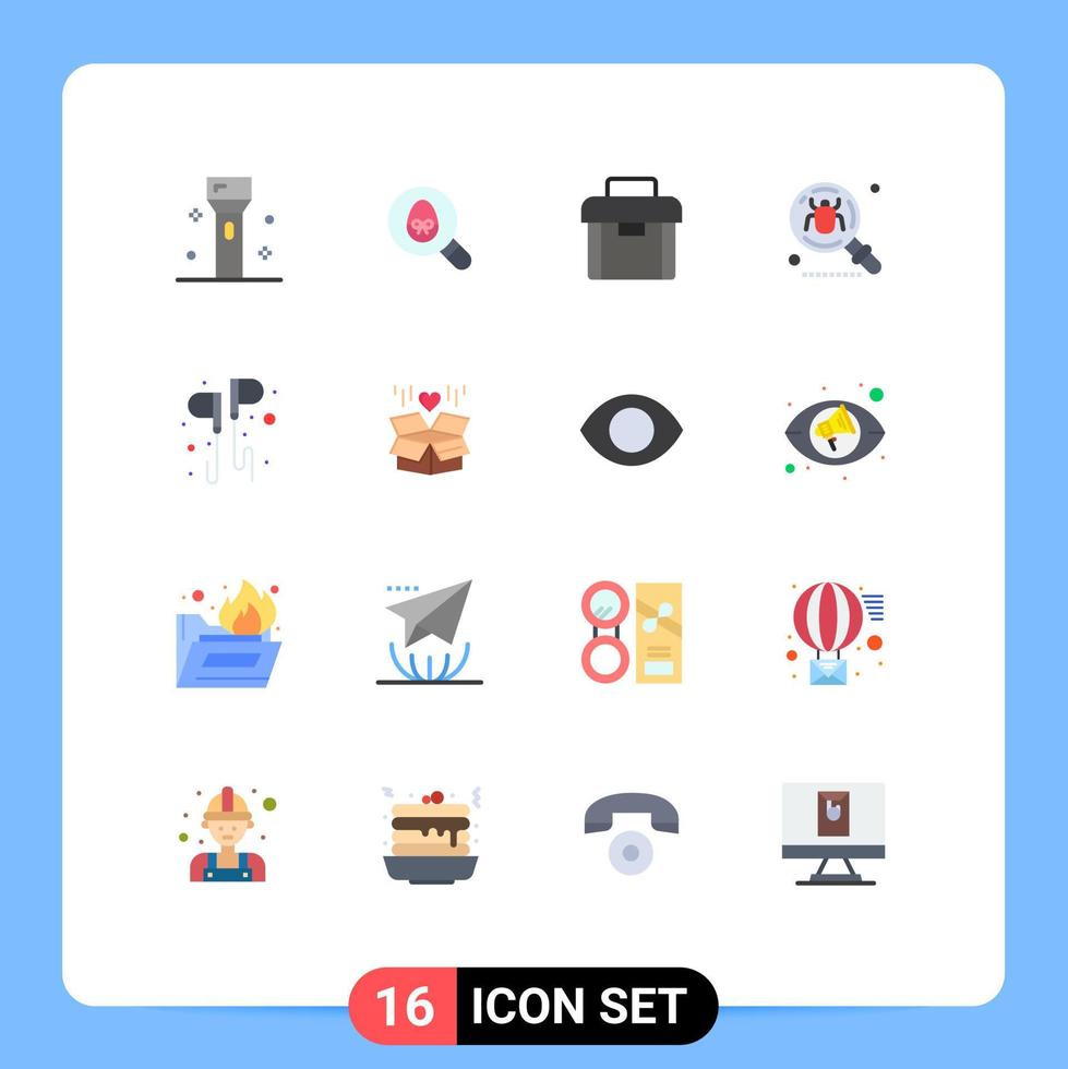 16 interface utilisateur pack de couleurs plates de signes et symboles modernes de recherche trouver un pack modifiable de valise de bogue de vacances d'éléments de conception de vecteur créatif