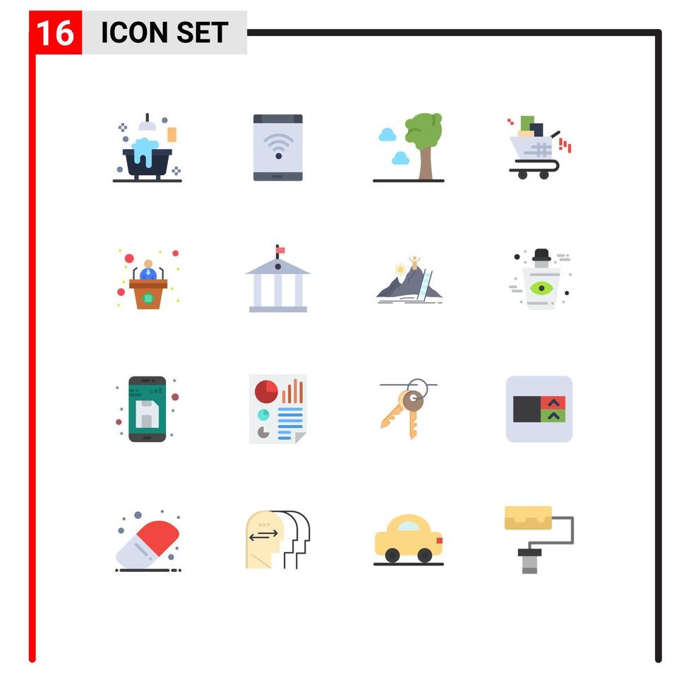 16 signes universels de couleur plate symboles d'employé shopping smartphone seo panier modifiable pack d'éléments de conception de vecteur créatif