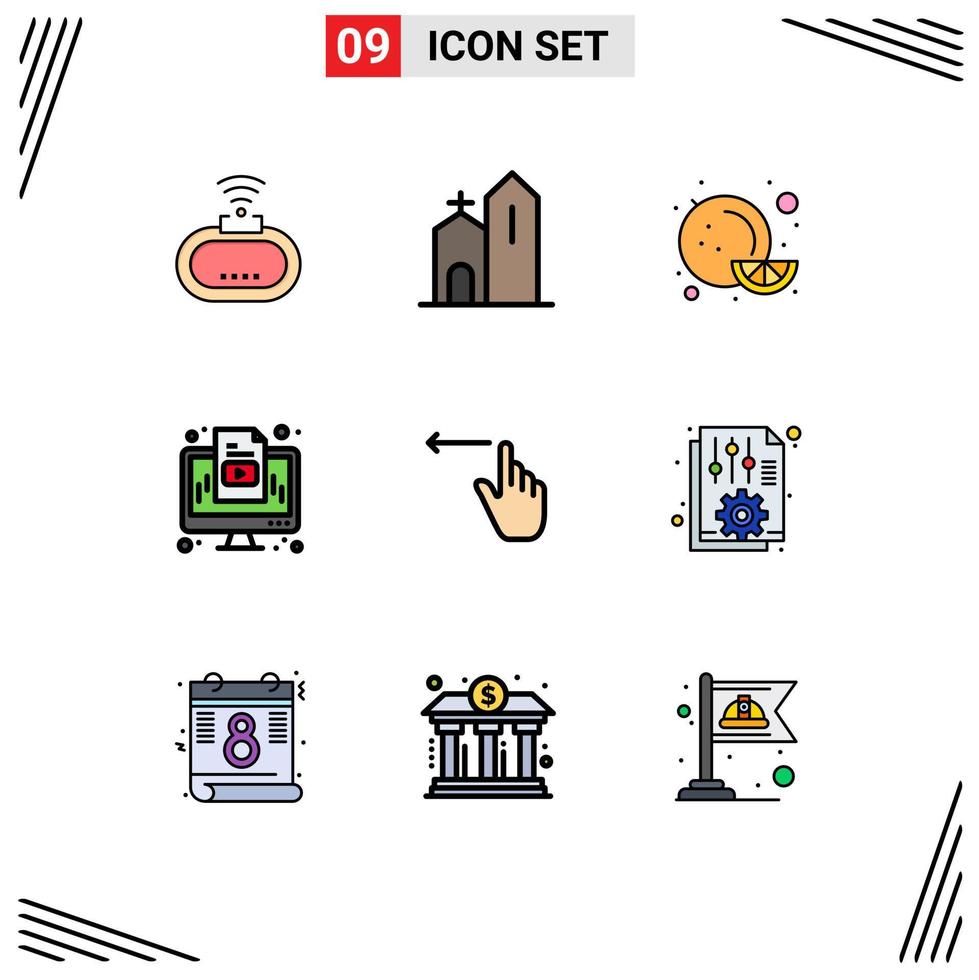 9 concept de couleur plate fillline pour les sites Web gestes mobiles et applications surveiller les médias du monastère éléments de conception vectoriels modifiables par ordinateur vecteur