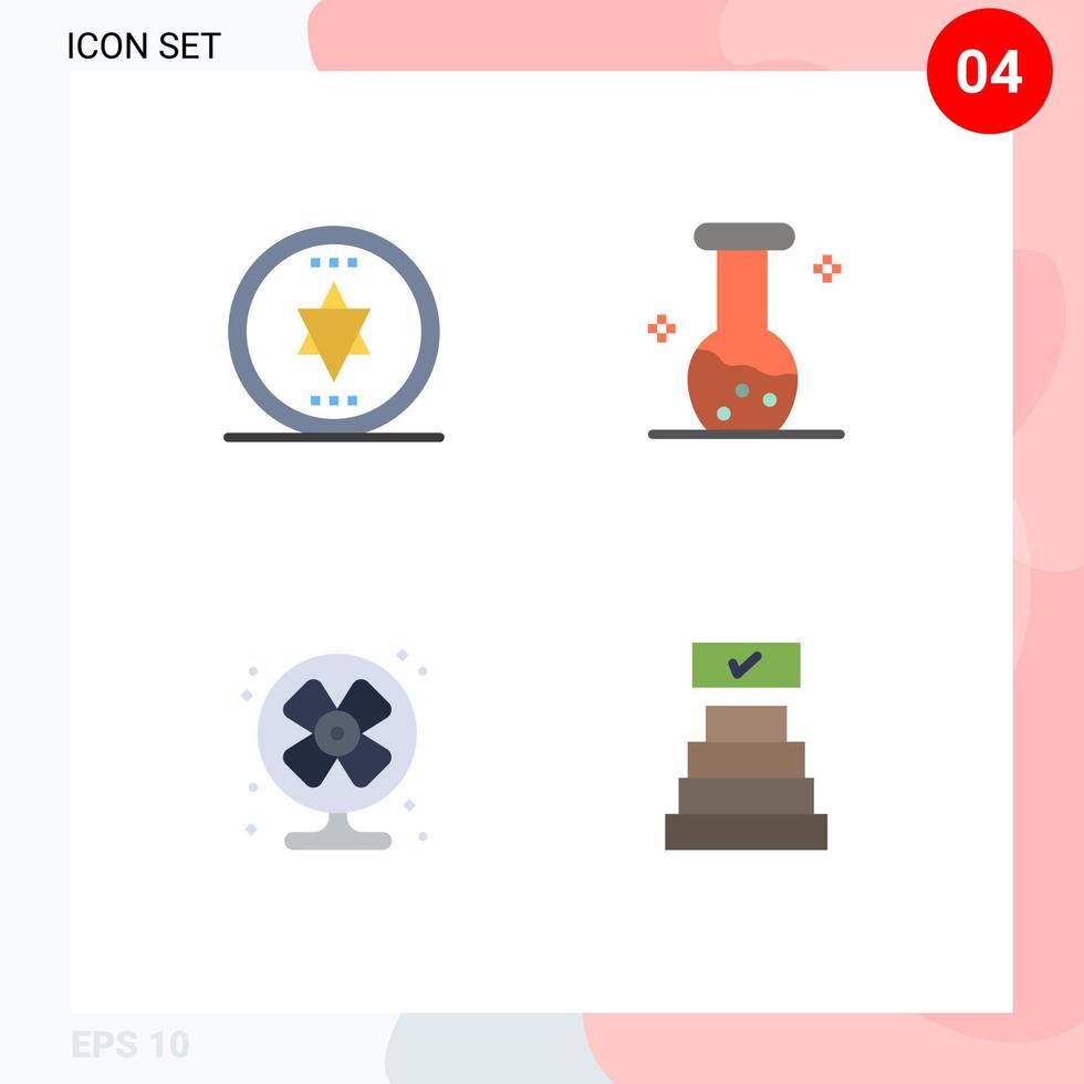 4 icônes plates universelles définies pour les applications web et mobiles cercle analyse de ventilateur chimie succès éléments de conception vectoriels modifiables vecteur
