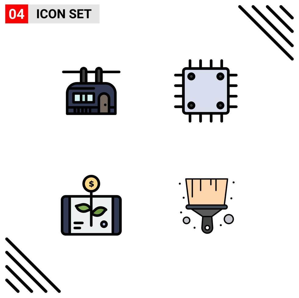 pictogramme ensemble de 4 couleurs plates remplies simples de télésiège dispositifs de voyage d'affaires investissement éléments de conception vectoriels modifiables vecteur