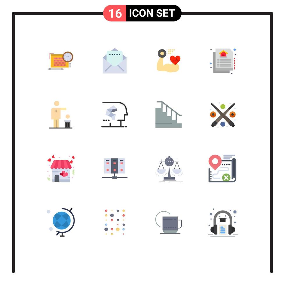 symboles d'icônes universels groupe de 16 couleurs plates modernes d'idées de pensée idée de coeur véritable pack modifiable d'éléments de conception de vecteur créatif