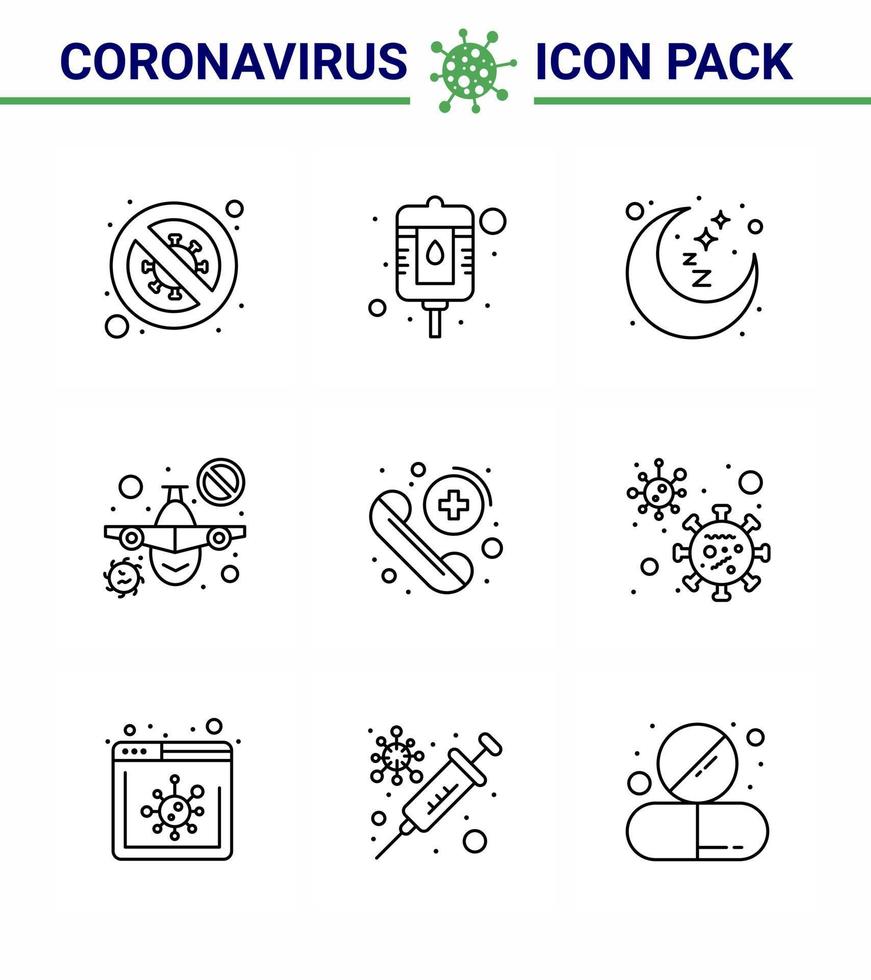 coronavirus 2019ncov covid19 ensemble d'icônes de prévention appel paquet de voyage interdire le temps de repos coronavirus viral 2019nov éléments de conception de vecteur de maladie