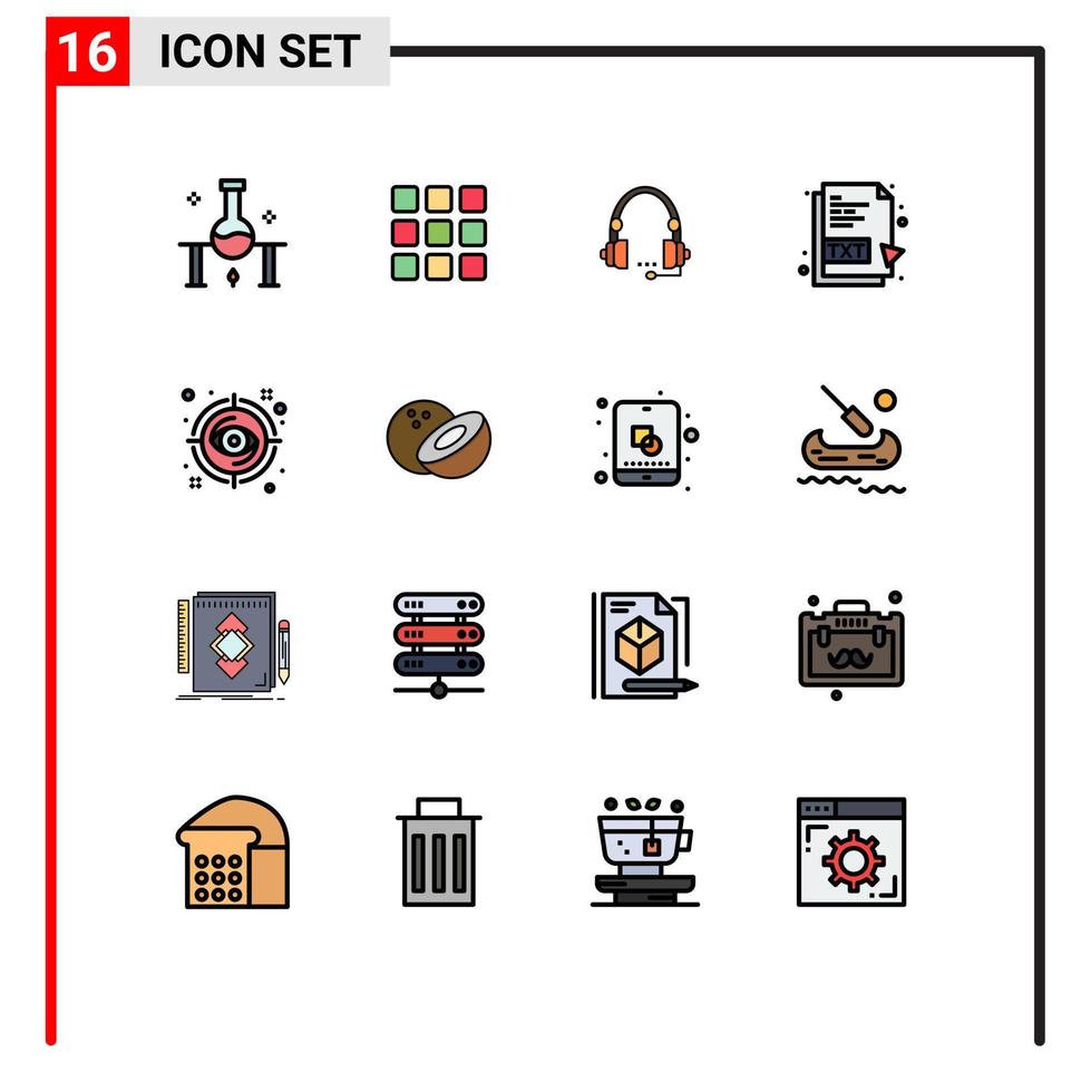 ensemble moderne de 16 lignes remplies de couleurs plates pictogramme de carrés de service de fichier txt aide à contacter des éléments de conception vectoriels créatifs modifiables vecteur