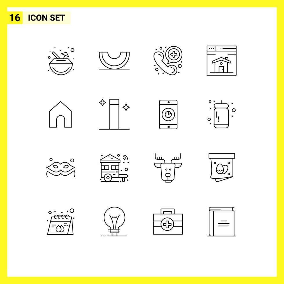 16 ensemble de contours d'interface utilisateur de signes et symboles modernes de tranche de page d'accueil éléments de conception vectoriels modifiables de téléphone à domicile vecteur