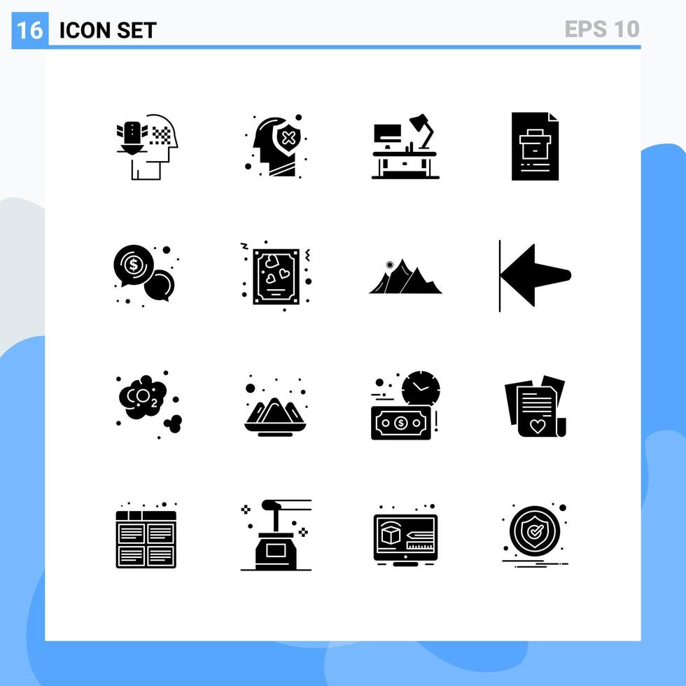 16 glyphes solides vectoriels thématiques et symboles modifiables de l'esprit du document de rapport éléments de conception vectoriels modifiables d'entreprise vecteur
