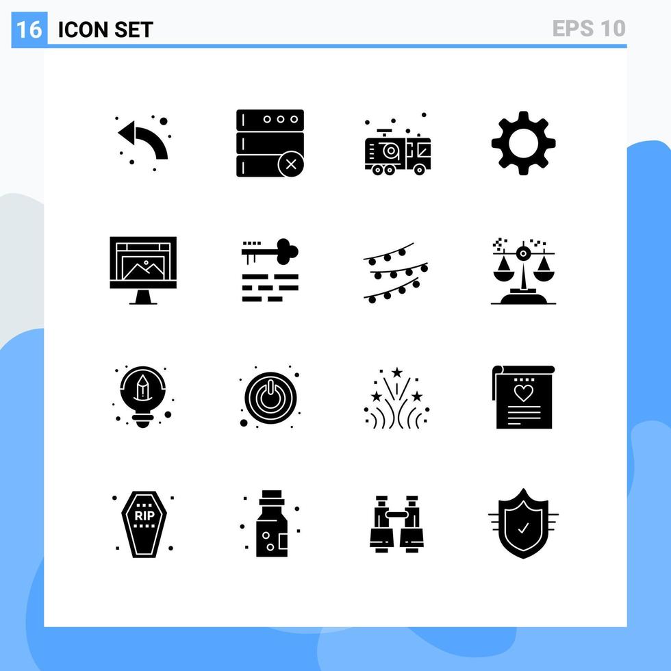 16 icônes créatives signes et symboles modernes de réglage de voiture d'ordinateur pompier éléments de conception vectoriels modifiables vecteur