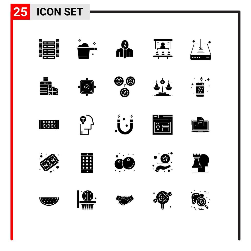 groupe de 25 signes et symboles de glyphes solides pour le bureau du projecteur part de marché anonyme éléments de conception vectoriels modifiables créatifs vecteur