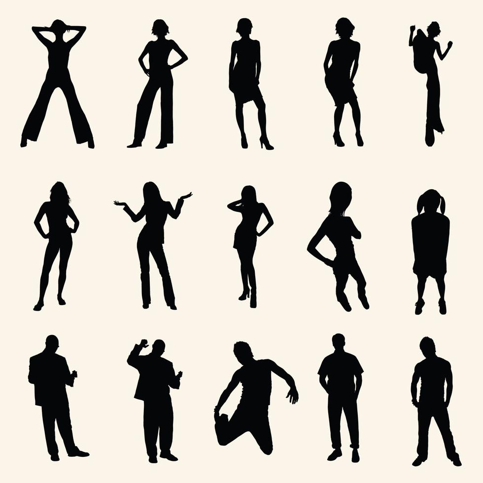 ensemble de silhouette vectorielle de filles et de garçons debout. vecteur