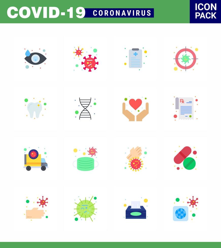 icônes de sensibilisation au coronavirus 16 icône de couleur plate virus corona lié à la grippe tels que les soins dentaires tableau de santé virus bactéries coronavirus viral 2019nov éléments de conception de vecteur de maladie