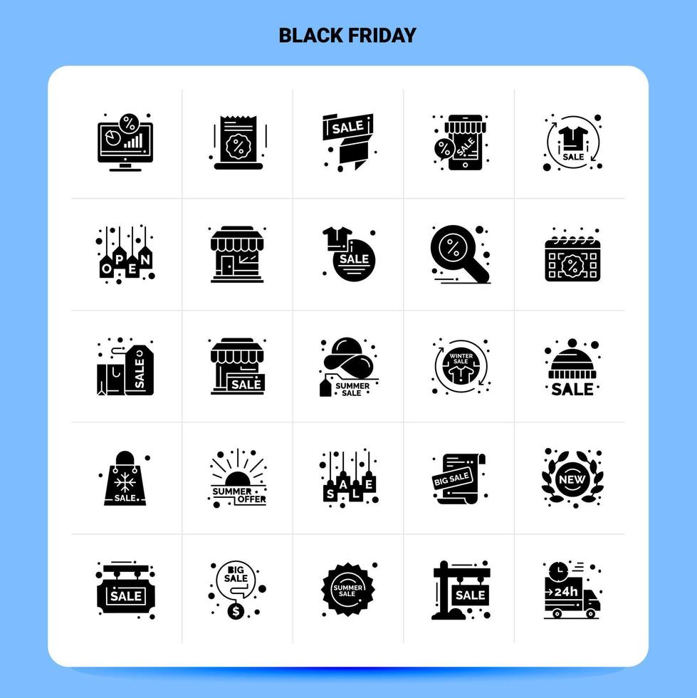 ensemble d'icônes de vendredi noir solide 25 conception de style de glyphe vectoriel icônes noires définies illustration vectorielle de conception d'idées d'affaires web et mobile