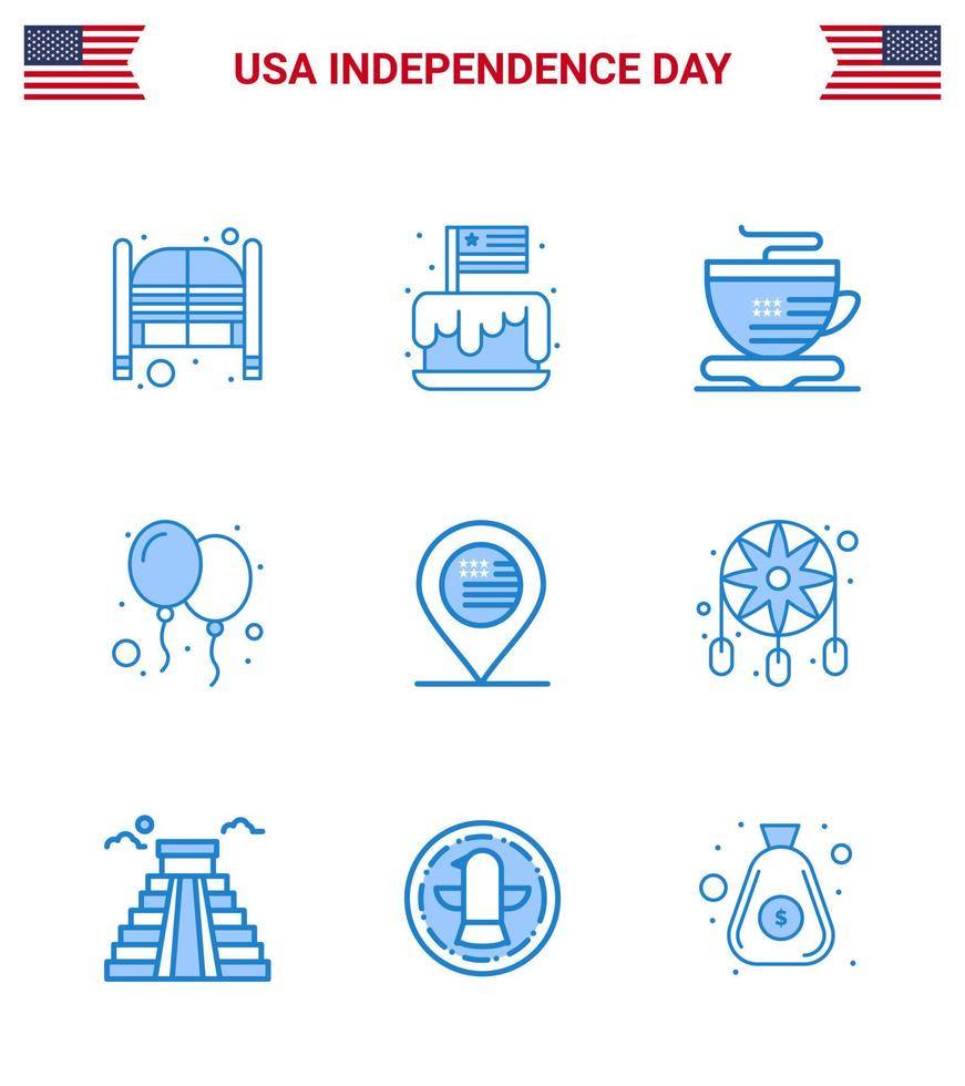 9 icônes créatives des états-unis signes d'indépendance modernes et symboles du 4 juillet de la fête de la journée américaine célèbrent les éléments de conception de vecteur de jour des états-unis modifiables au café
