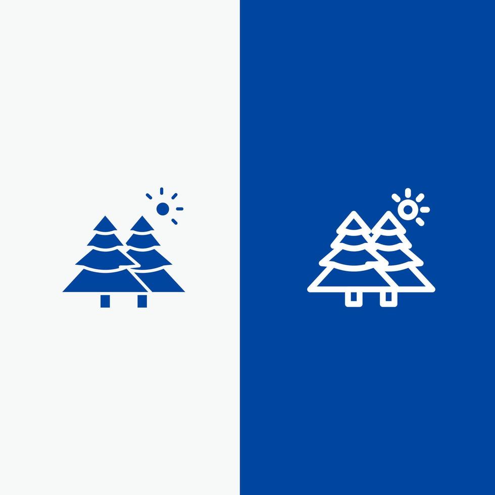 sapin forêt nature arbres ligne et glyphe icône solide bannière bleue vecteur