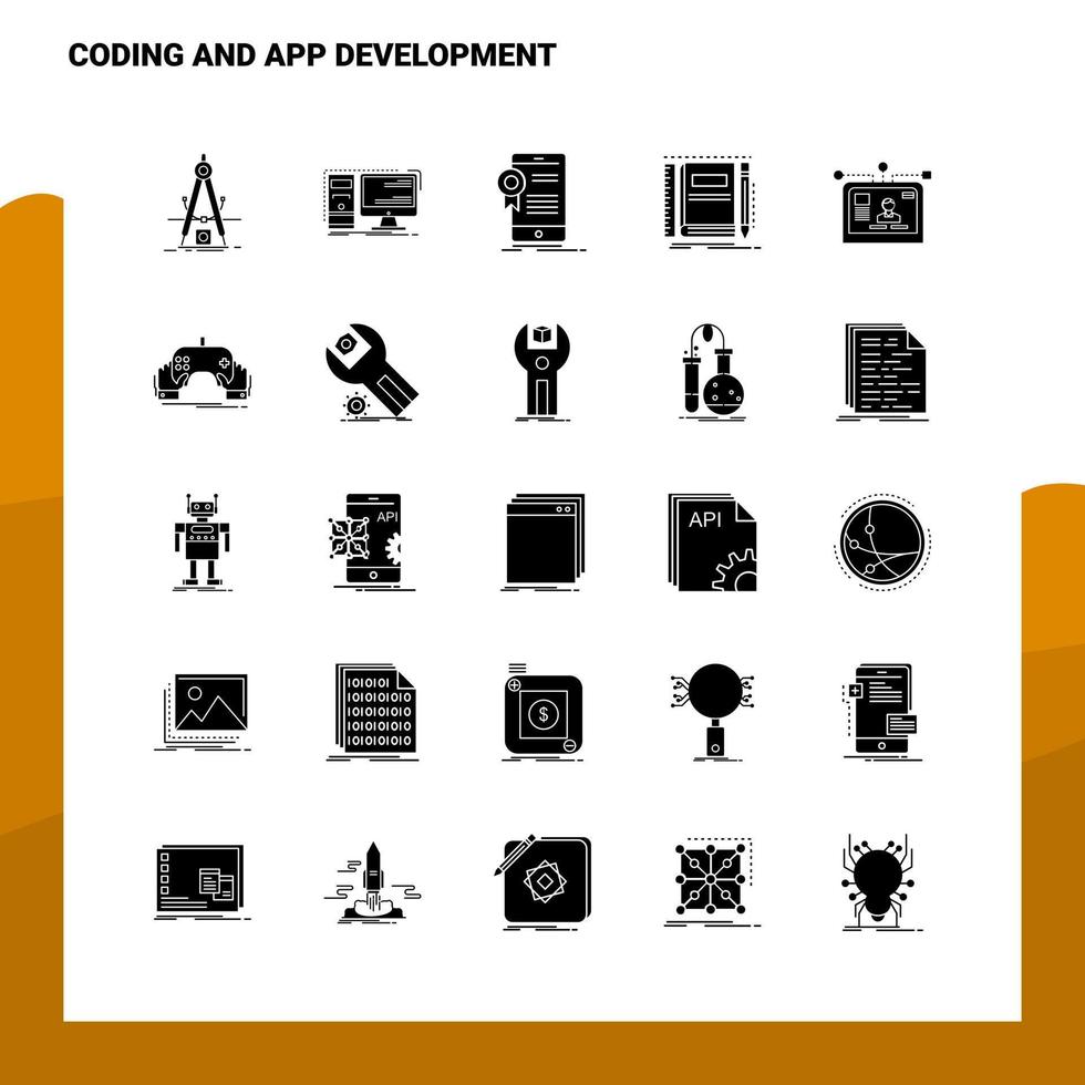 25 jeu d'icônes de codage et de développement d'applications modèle d'illustration vectorielle d'icône de glyphe solide pour des idées web et mobiles pour une entreprise commerciale vecteur