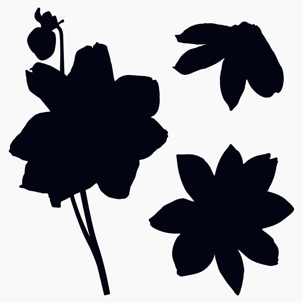 de vraies silhouettes modernes de plantes, d'herbes. dessiner des fleurs de dahlia. modèle de conception plate. vecteur isolé.