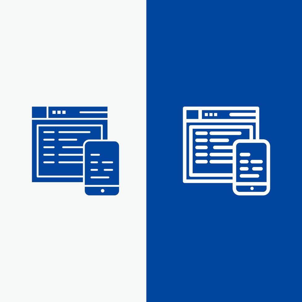 site web de conception réactive ligne mobile et bannière bleue icône solide glyphe vecteur