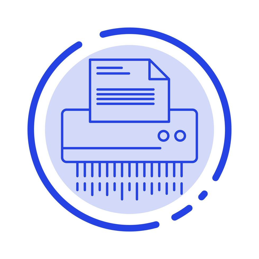 déchiqueteuse données confidentielles fichier information bureau papier bleu pointillé ligne icône vecteur