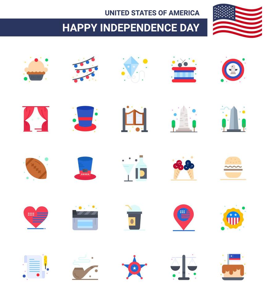 groupe de 25 appartements pour le jour de l'indépendance des états-unis d'amérique tels que divertissement aigle volant célébration américain modifiable usa day vector design elements