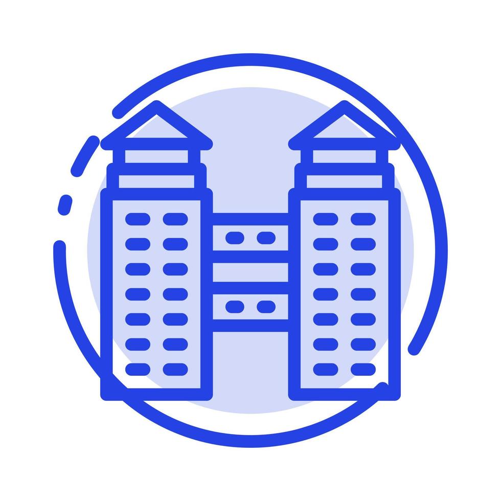 bâtiment ville construction bleu ligne pointillée ligne icône vecteur