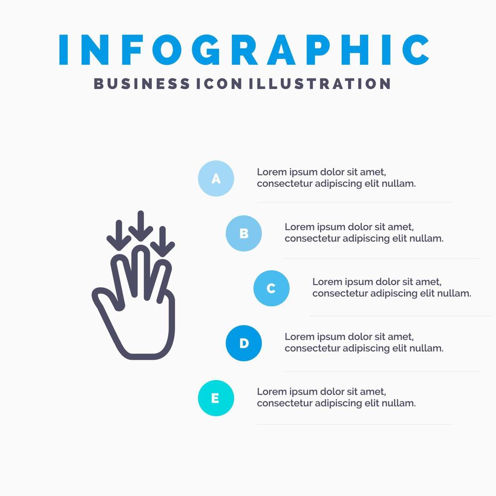 icône de ligne de gestes de flèche vers le bas avec 5 étapes présentation infographie fond vecteur