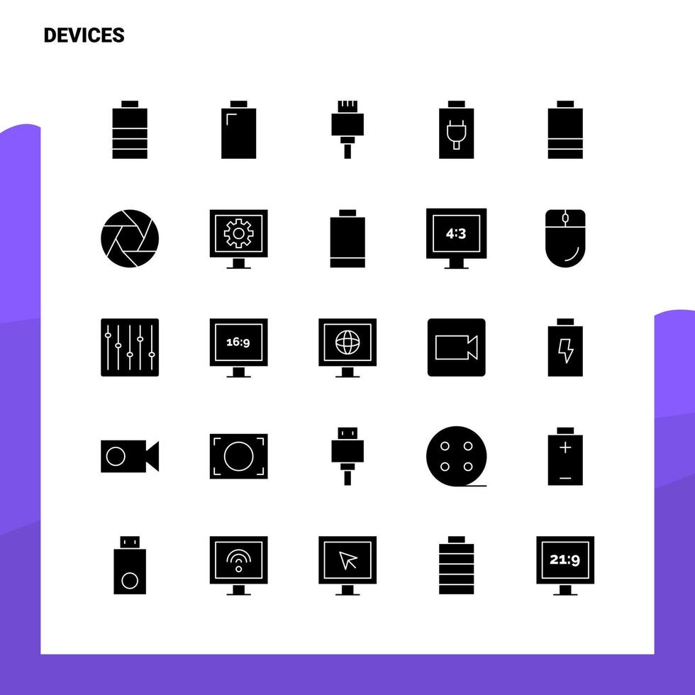 ensemble d'icônes de 25 appareils modèle d'illustration vectorielle d'icône de glyphe solide pour des idées web et mobiles pour une entreprise vecteur