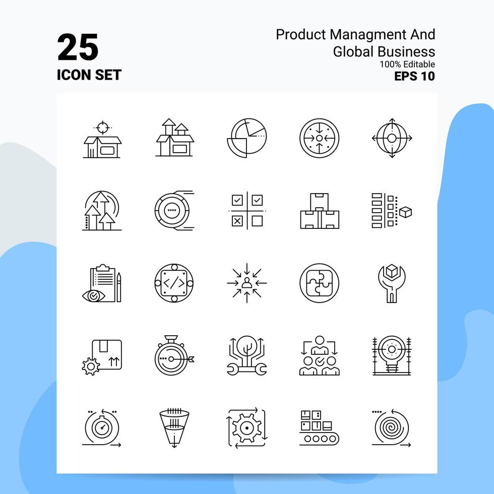 25 gestion de produits et jeu d'icônes d'affaires mondiales 100 eps modifiables 10 fichiers logo d'entreprise concept idées ligne icône conception vecteur