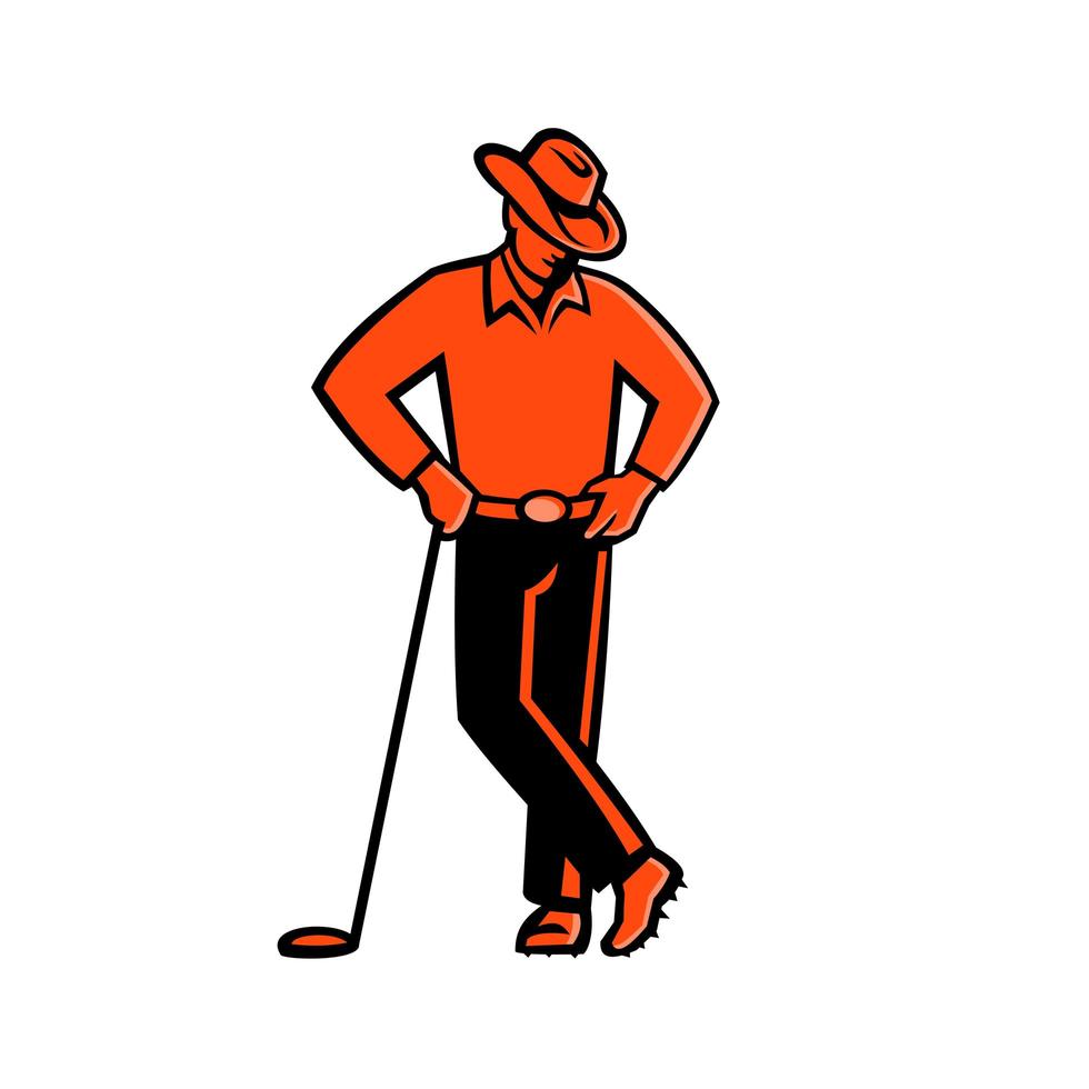 golfeur de cow-boy penchant la mascotte du club de golf vecteur