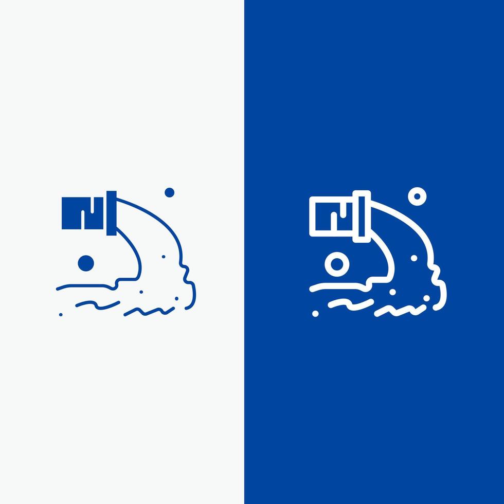 pollution des canalisations eaux usées radioactives ligne et glyphe icône solide bannière bleue ligne et glyphe icône solide bannière bleue vecteur