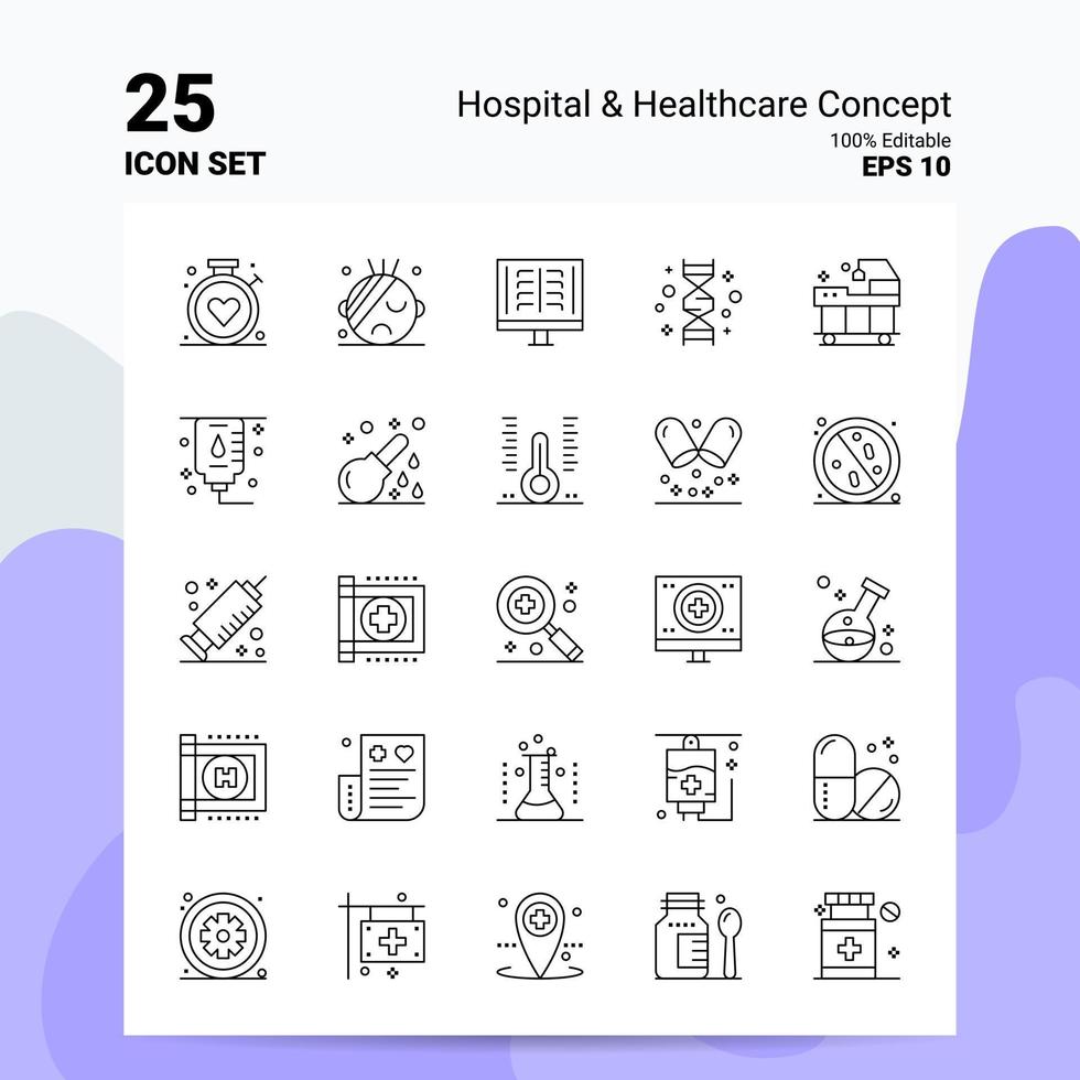 25 ensemble d'icônes de concept de soins de santé hospitaliers 100 fichiers eps modifiables 10 idées de concept de logo d'entreprise conception d'icône de ligne vecteur