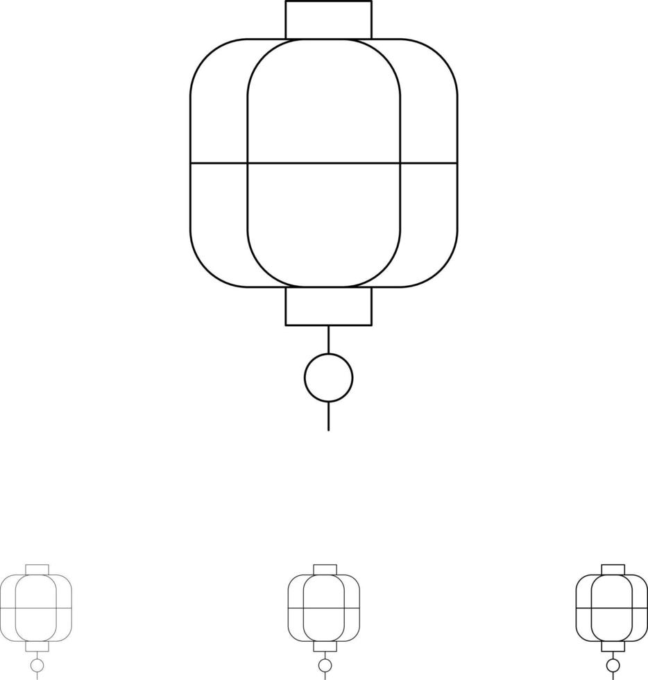 lanterne chine décoration chinoise audacieuse et fine ligne noire jeu d'icônes vecteur