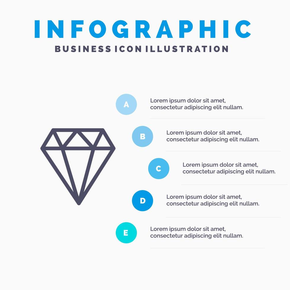 icône de ligne gam bijoux bijoux diamant avec 5 étapes présentation infographie fond vecteur