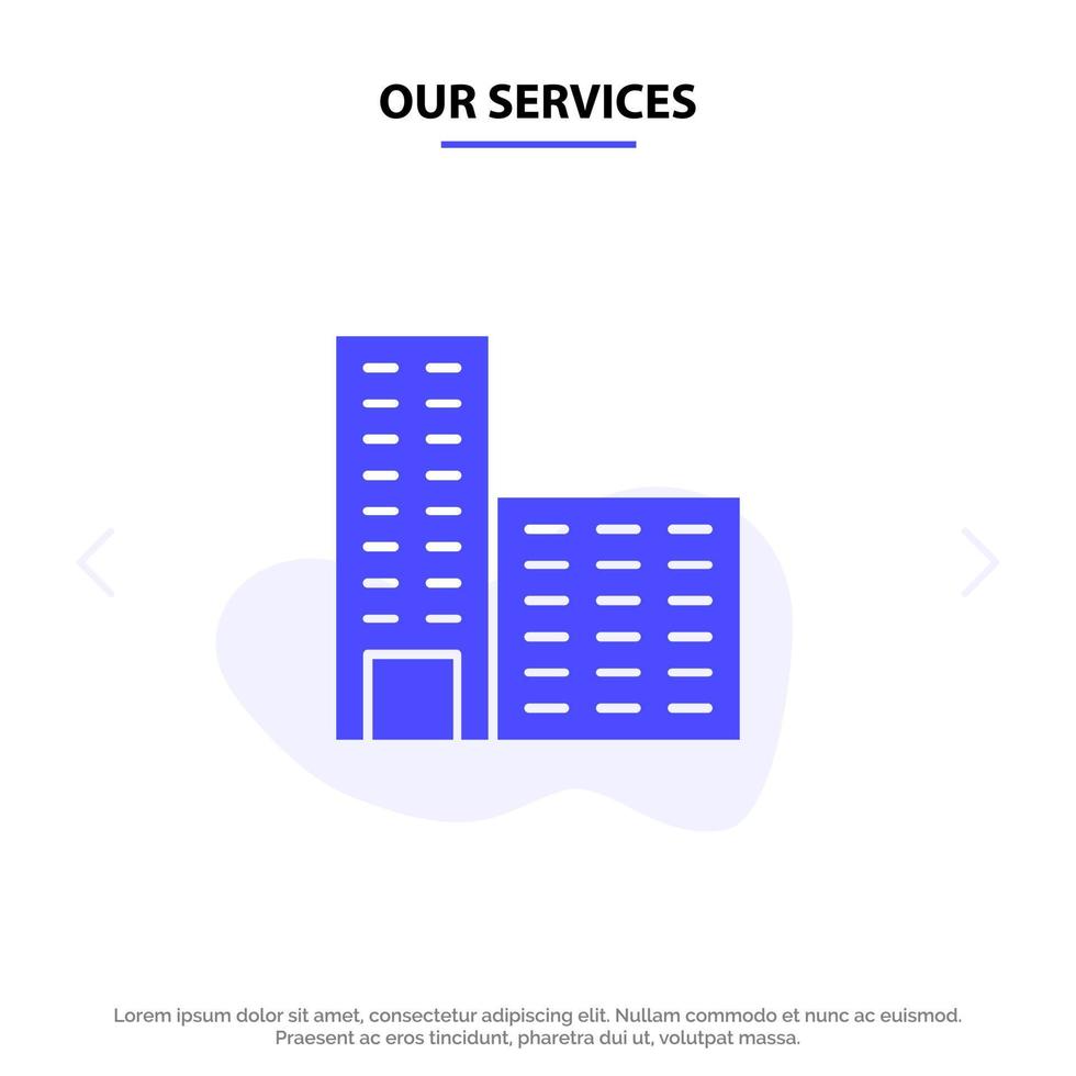 nos services architecture bâtiment construction solide glyphe icône modèle de carte web vecteur