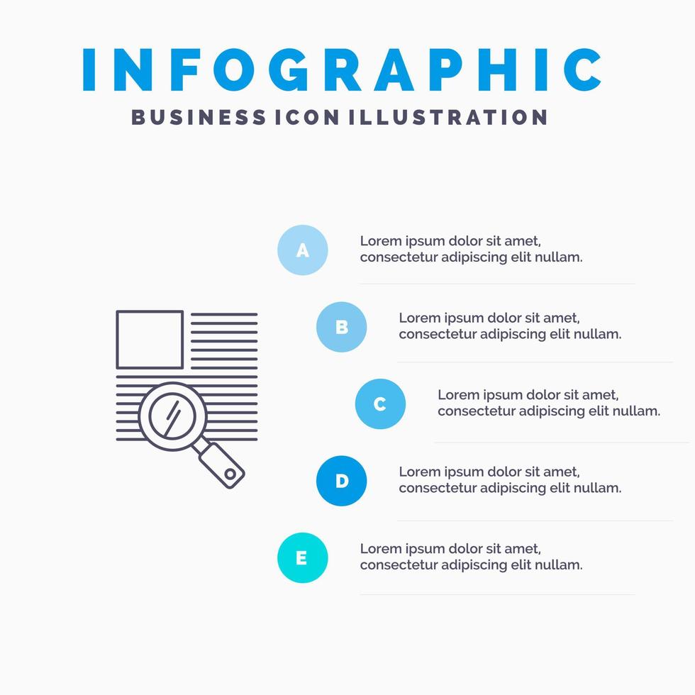 icône de ligne de lecture de zoom de texte de ligne avec fond d'infographie de présentation en 5 étapes vecteur