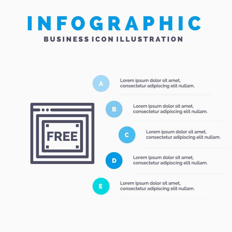 icône de ligne gratuite de technologie internet d'accès gratuit avec fond d'infographie de présentation en 5 étapes vecteur