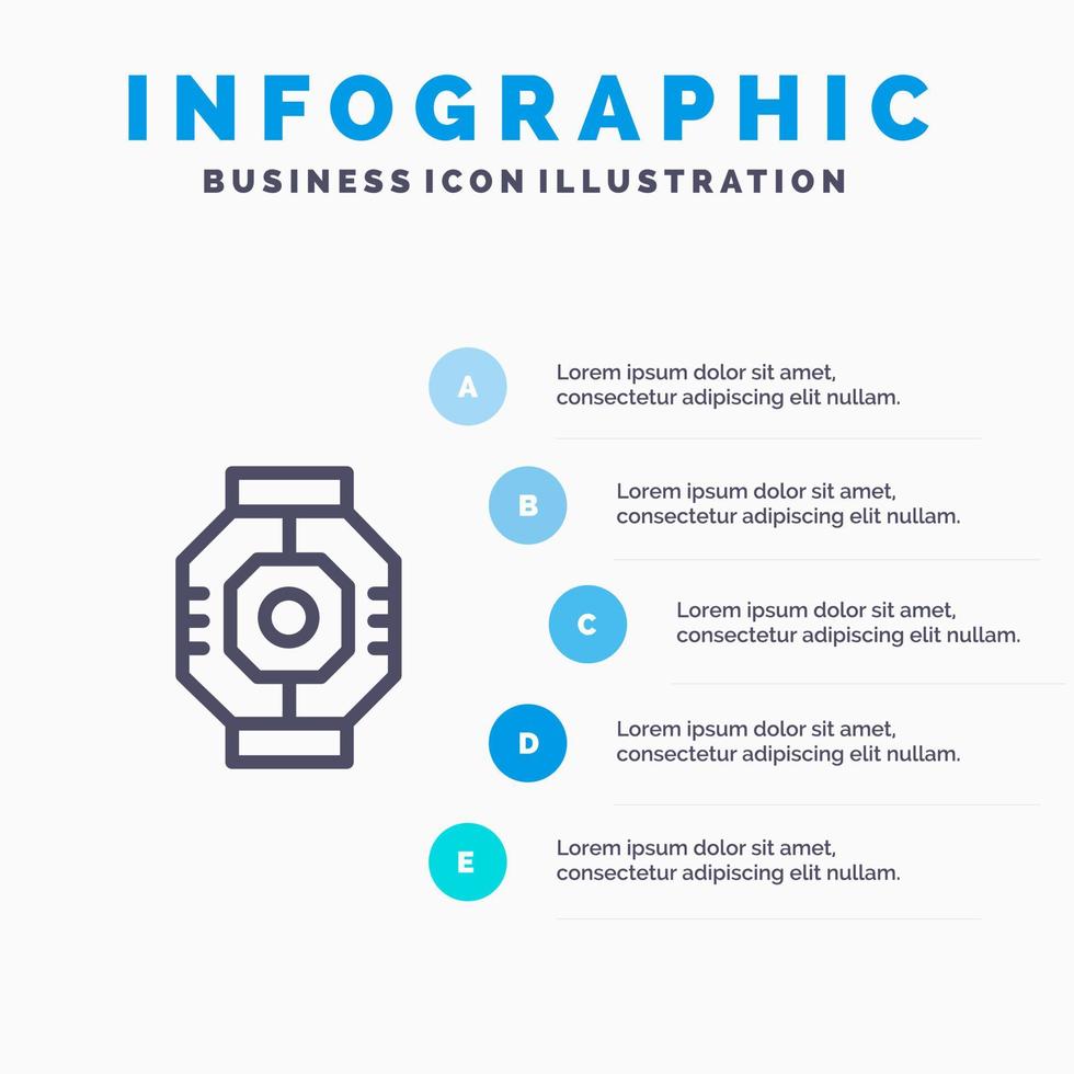 icône de ligne de pod de module de composant de capsule de sas avec fond d'infographie de présentation en 5 étapes vecteur