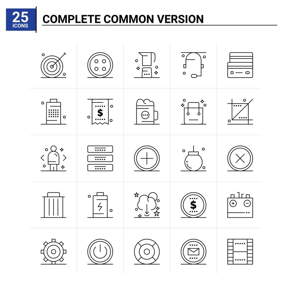 25 icône de version commune complète définie fond vectoriel