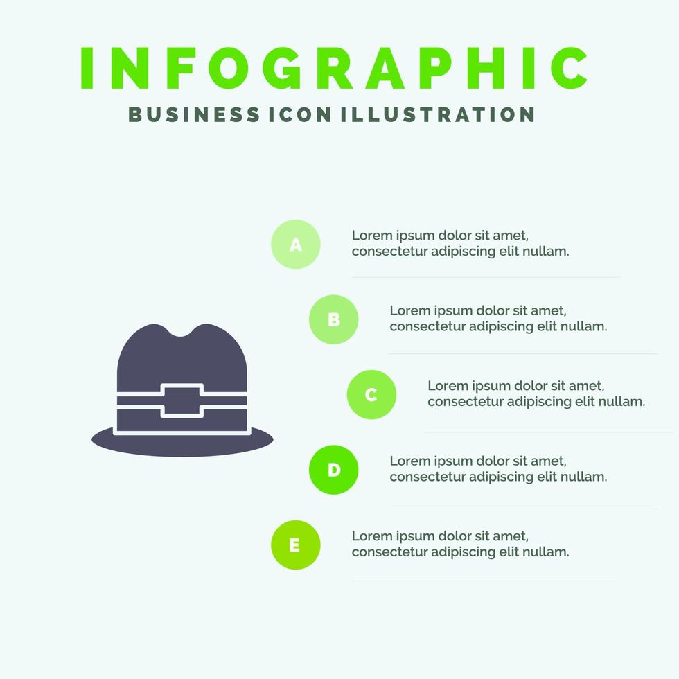 chapeau tourisme homme solide icône infographie 5 étapes présentation fond vecteur