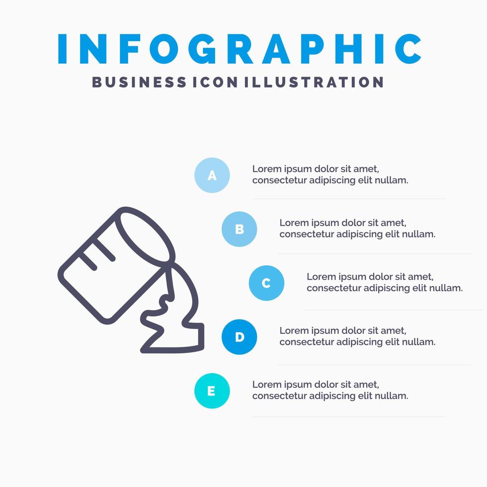 icône de ligne humide d'eau en verre avec fond d'infographie de présentation en 5 étapes vecteur