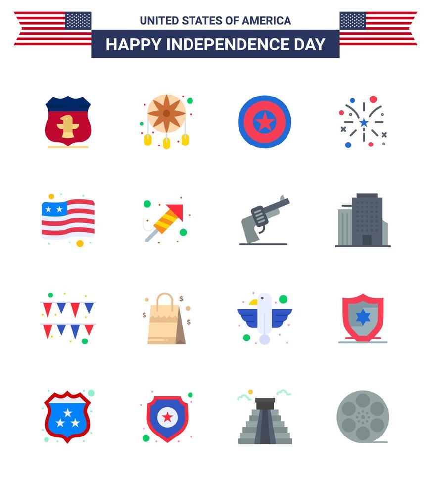 16 signes plats pour le drapeau de la fête de l'indépendance des états-unis vecteur
