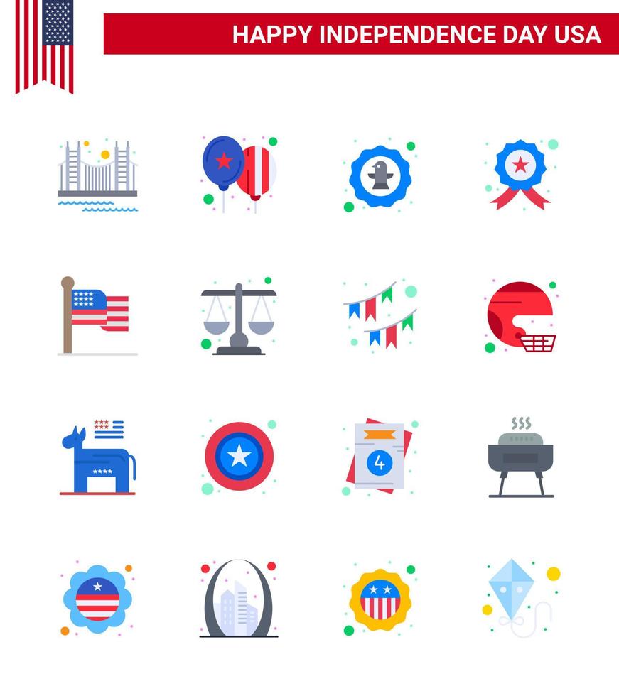 ensemble de 16 appartements modernes pack le jour de l'indépendance des états-unis star badge day badge célébration modifiable usa day vector design elements