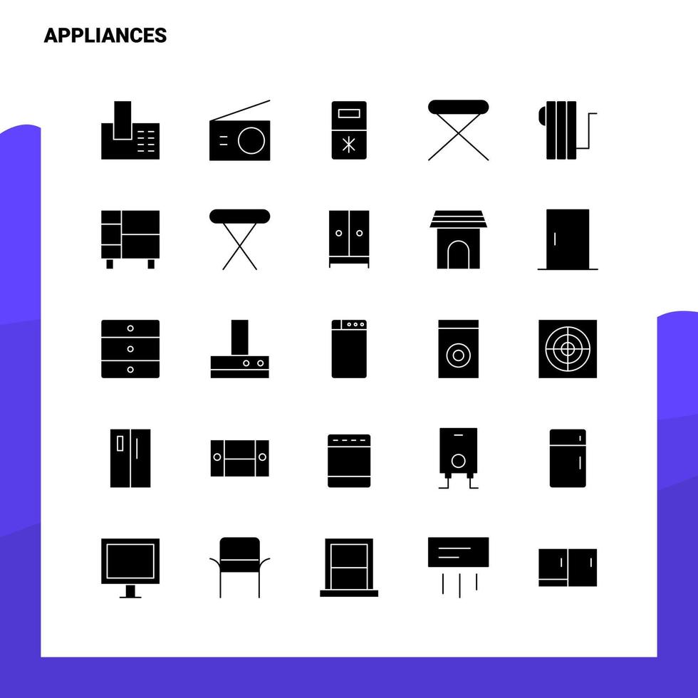 ensemble d'icônes de 25 appareils électroménagers modèle d'illustration vectorielle d'icône de glyphe solide pour des idées web et mobiles pour une entreprise commerciale vecteur