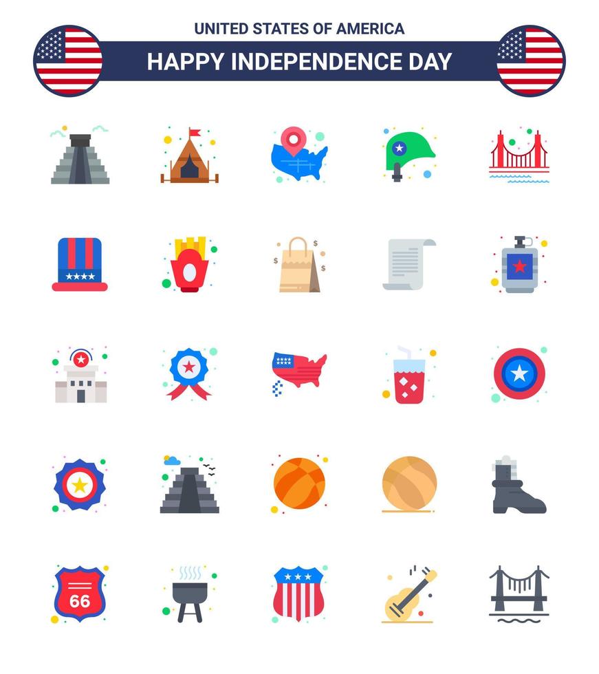 usa joyeux jour de l'indépendance ensemble de pictogrammes de 25 appartements simples de porte étoiles états protection tête modifiable usa day vector design elements