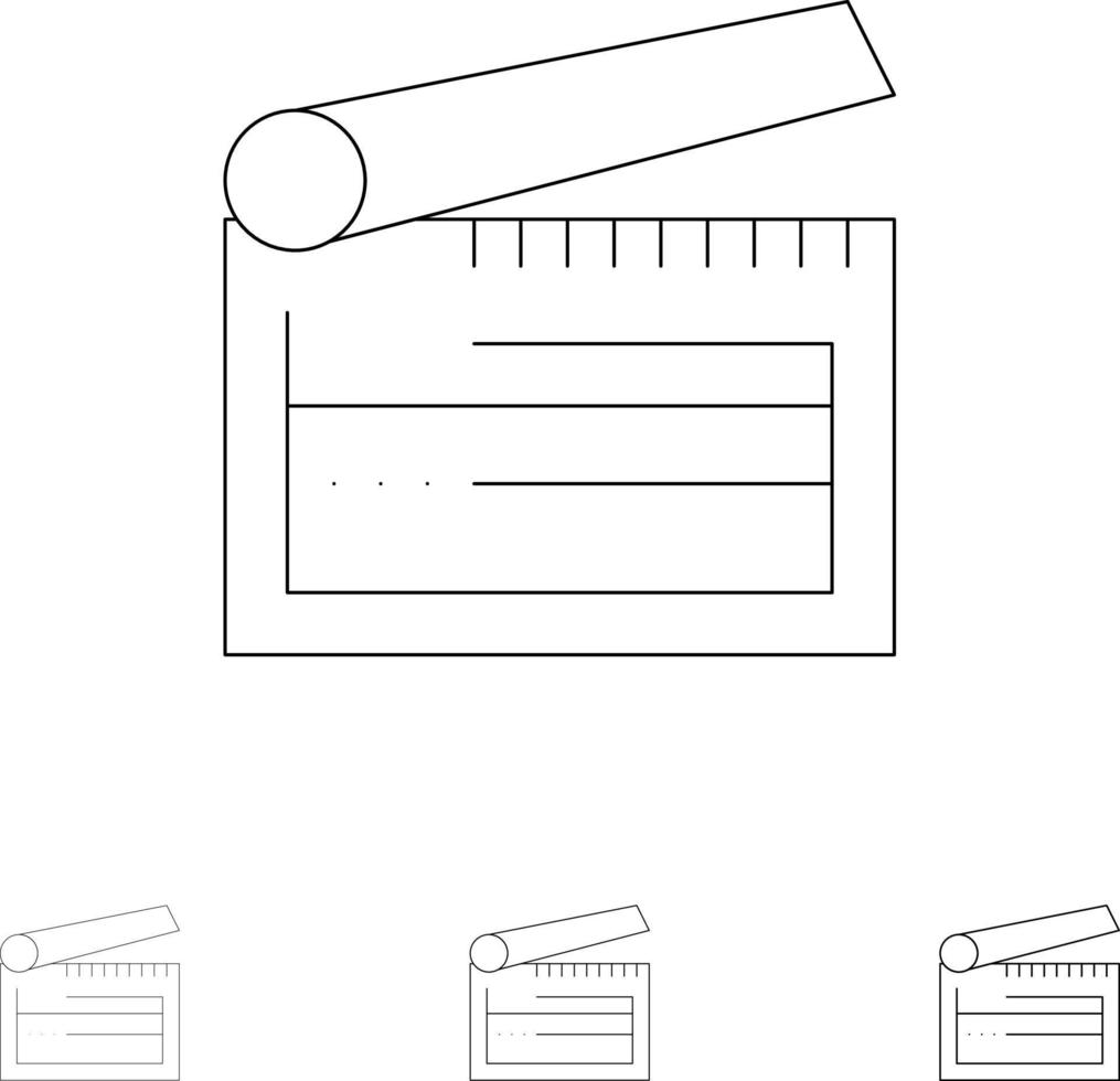 tableau d'action clapper clapperboard jeu d'icônes de ligne noire audacieuse et mince vecteur