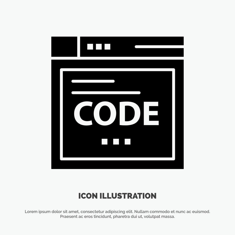 icône de glyphe noir solide de codage de code internet de navigateur vecteur