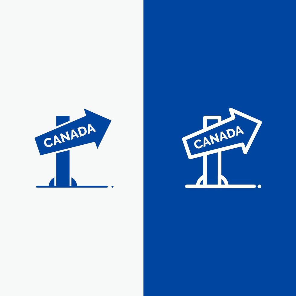 canada direction emplacement signe ligne et glyphe icône solide bannière bleue ligne et glyphe icône solide bannière bleue vecteur