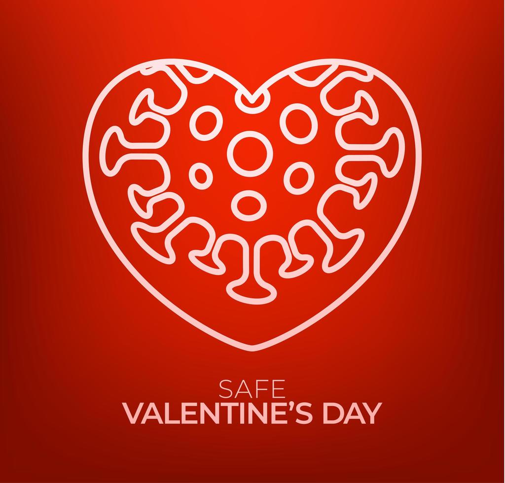 concept de jour de valentine sûr. coeur d'amour de valentine rouge et danger de danger biologique de quarantaine. coronavirus covid et amour coeur. illustration vectorielle vecteur